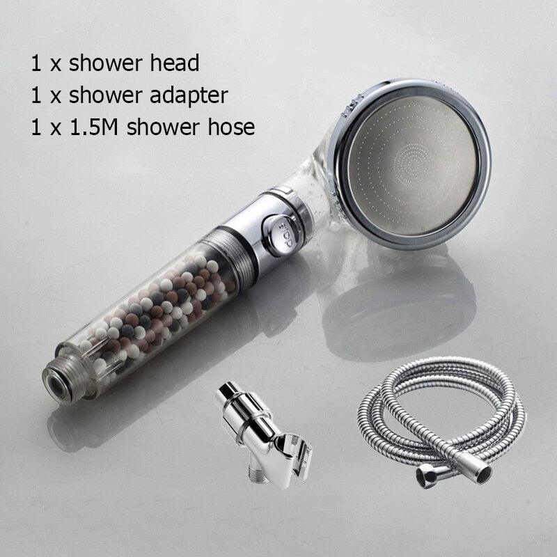 New Tourmaline balls Filter Shower Head Water saving 3 Modes adjustable SPA shower head on/off button high pressure shower - VitaGlow Beauty Co.