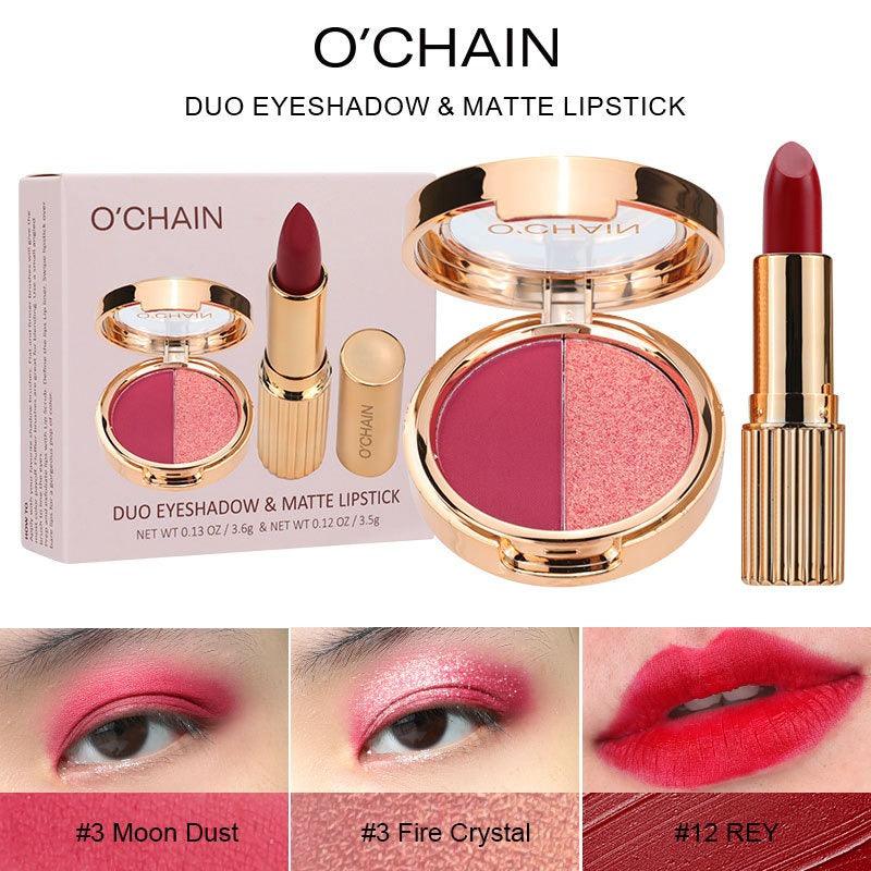 O'CHAIN Pearlescent two-color eyeshadow Matte lipstick does not fade and does not stick to the cup powdery delicate eyeshadow palette - VitaGlow Beauty Co.