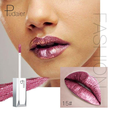 Pudaier Metallic Glitter Shine Full Color Lipstick Makeup Long-lasting Liquid Tint Lip Gloss Stick 18 Colors Moisturizing Batom - VitaGlow Beauty Co.