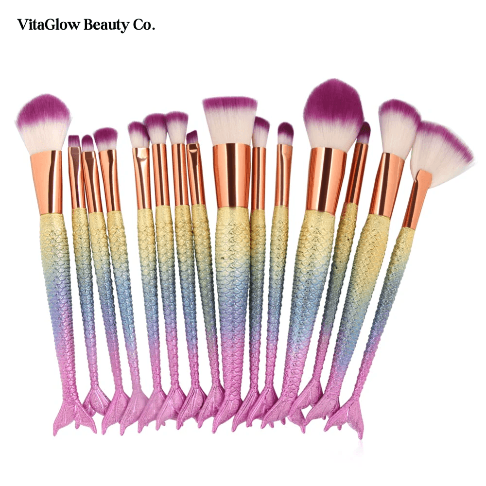 10Pcs Big Mermaid Makeup Brushes Set - VitaGlow Beauty Co.