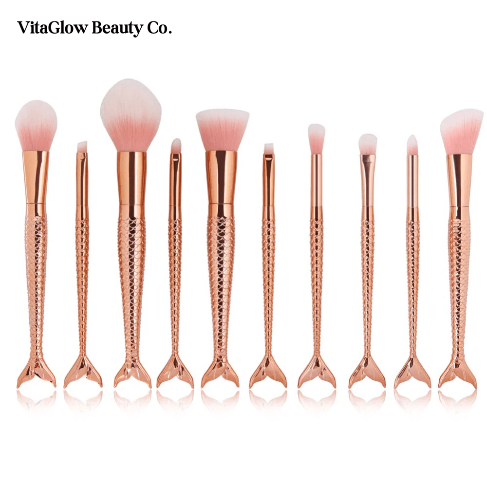 10Pcs Big Mermaid Makeup Brushes Set - VitaGlow Beauty Co.