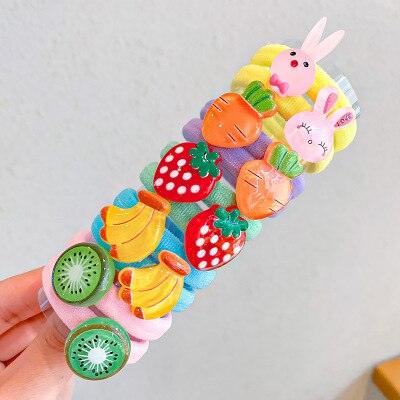 10Pcs/Set Cartoon Character Fruits Flower Elastic Scrunchies - VitaGlow Beauty Co.