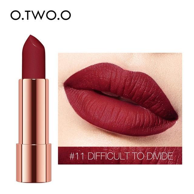 O.TWO.O Matte Lipstick Nude Brown Red Lips Makeup Velvet Silky Smooth Texture Long Lasting Waterproof Lip Stick 12 Colors - VitaGlow Beauty Co.