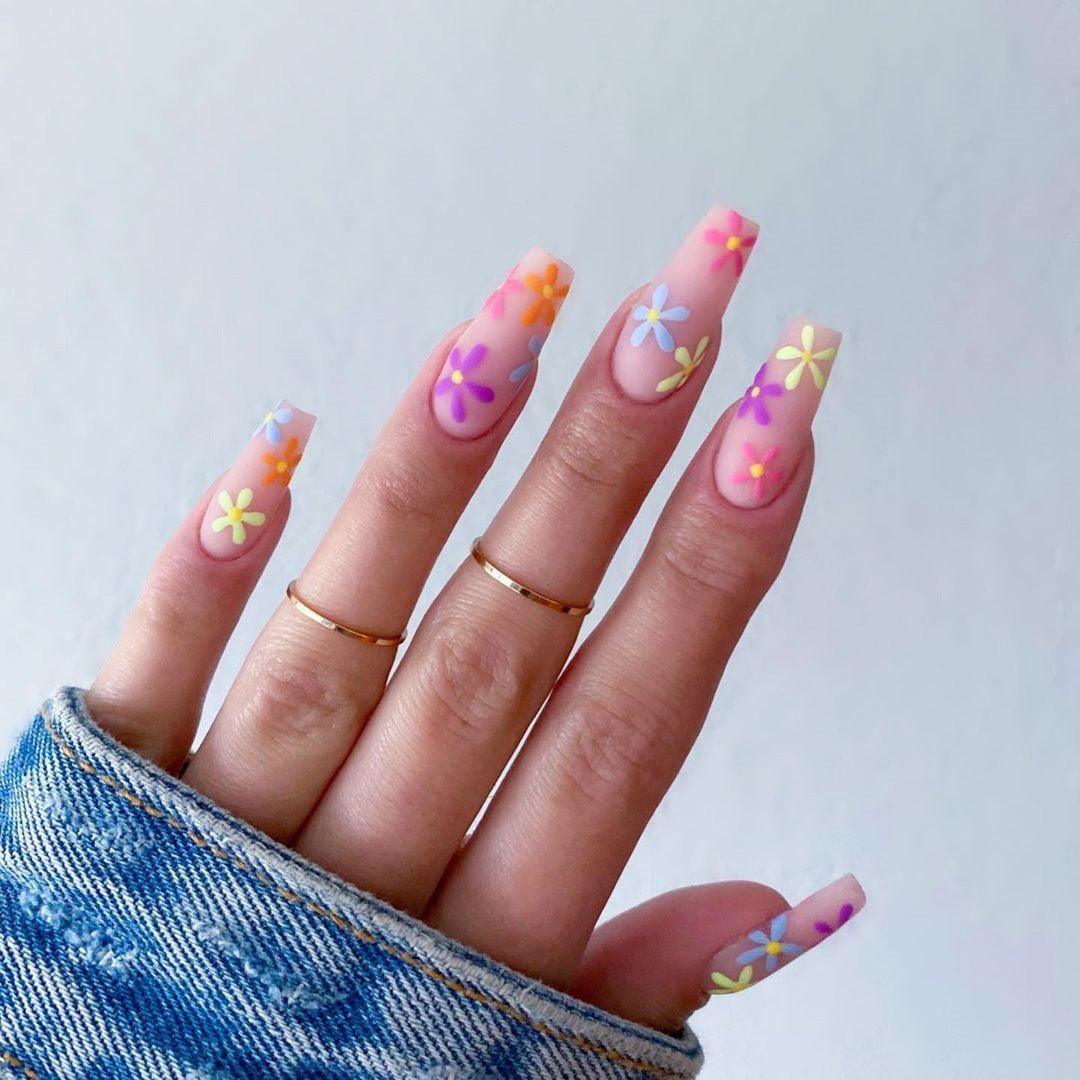 Pastoral Series Rainbow Sunflower Wearing Nail Enhancement Finished Products Fake Nail Enhancement Patch Nail Patch Removable Nail Patch - VitaGlow Beauty Co.