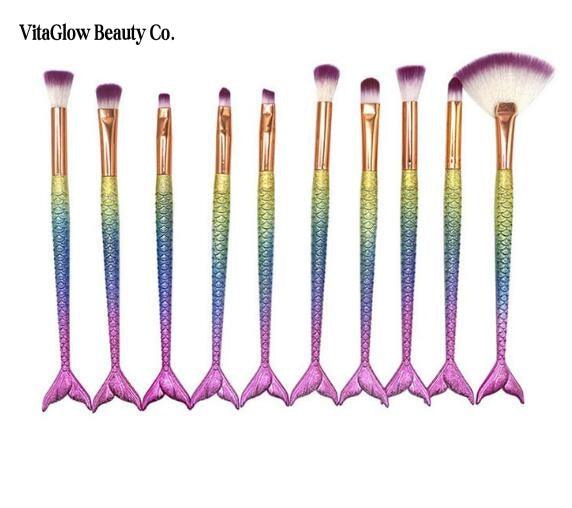 10Pcs Big Mermaid Makeup Brushes Set - VitaGlow Beauty Co.