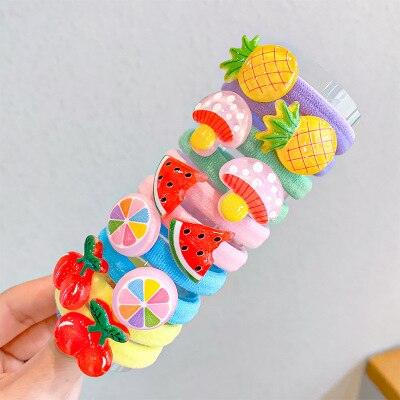 10Pcs/Set Cartoon Character Fruits Flower Elastic Scrunchies - VitaGlow Beauty Co.