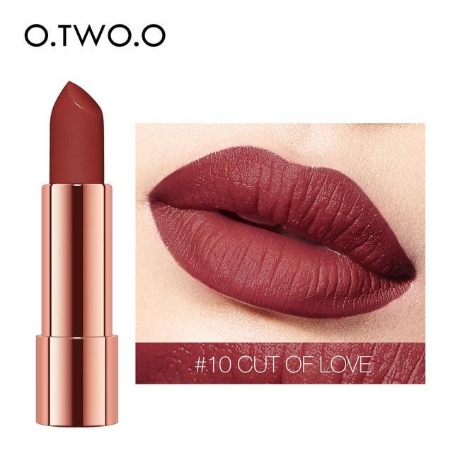 O.TWO.O Matte Lipstick Nude Brown Red Lips Makeup Velvet Silky Smooth Texture Long Lasting Waterproof Lip Stick 12 Colors - VitaGlow Beauty Co.