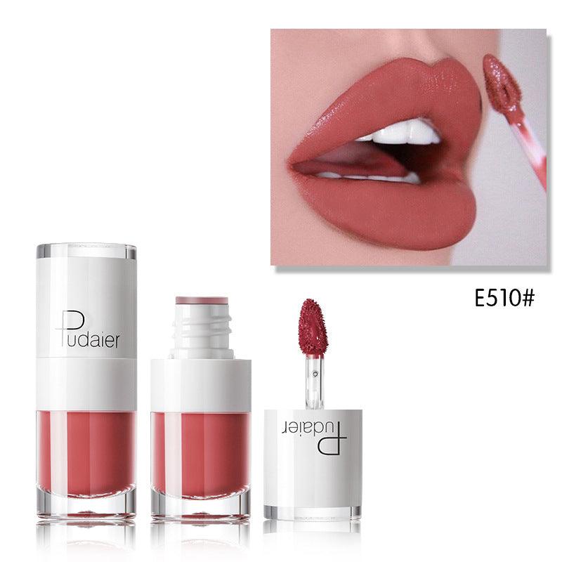 Pudaier Lipstick Small White Bottle Matte Lip Gloss Color Development Moisturizing Not Smudged Waterproof Non-Stick Cup Lip Glaze - VitaGlow Beauty Co.