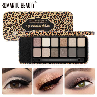 Romantic Beauty Multicolor Leopard Eye Shadow Plate Pearlescent Matte Glitter Powder Eye Shadow With Black Eye Shadow Brush - VitaGlow Beauty Co.