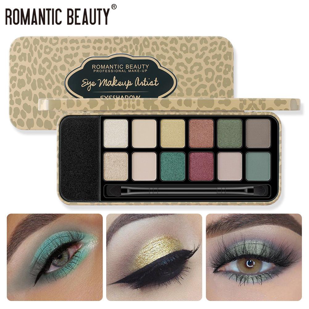 Romantic Beauty 12 Colors Leopard Eyeshadow Makeup Pearl Matte Finishing Eyeshadow Palette Brush - VitaGlow Beauty Co.