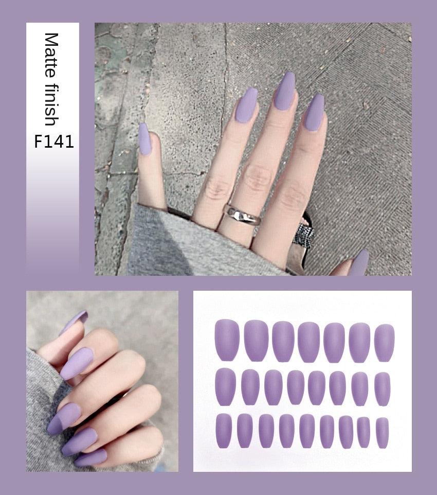 Nail Art Fake Nails Stiletto Tips Clear Press on Long False with Glue Coffin Stick Display Full Cover Artificial Designs Matte - VitaGlow Beauty Co.