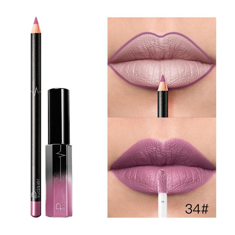 Pudaier 36 Color Matte Lip Gloss Lip Liner Matte Matte Lip Glaze Lipstick Pencil - VitaGlow Beauty Co.