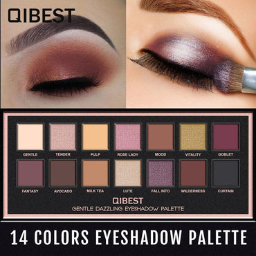 QIBEST 14 Color Eyeshadow Palette Pearlescent Matte Eyeshadow Low-Key Luxury Velvet Glossy Eyeshadow - VitaGlow Beauty Co.