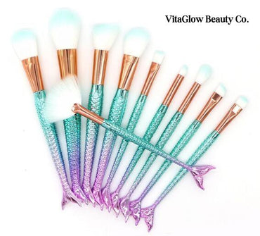 10Pcs Big Mermaid Makeup Brushes Set - VitaGlow Beauty Co.