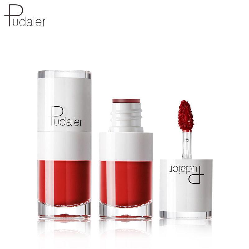 Pudaier Lipstick Small White Bottle Matte Lip Gloss Color Development Moisturizing Not Smudged Waterproof Non-Stick Cup Lip Glaze - VitaGlow Beauty Co.