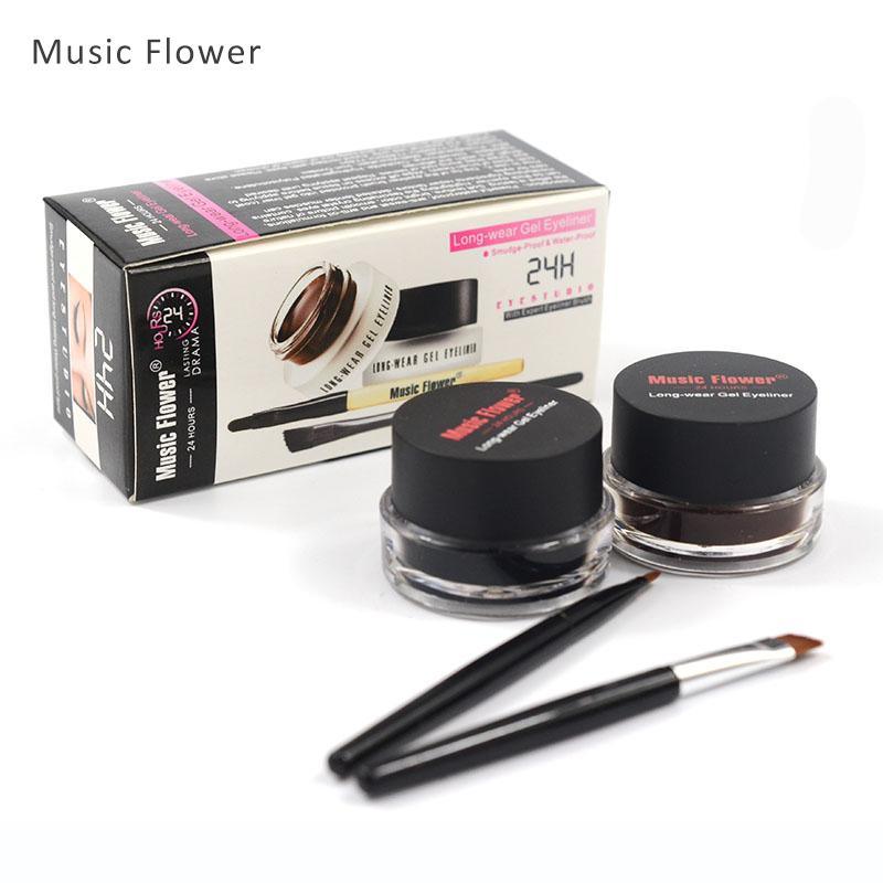 Music Flower 2 in 1 Coffee + Black Gel Eyeliner Make Up Waterproof Eye Liner Cosmetics Set Eyeliner Pens Makeup Brushes Set - VitaGlow Beauty Co.