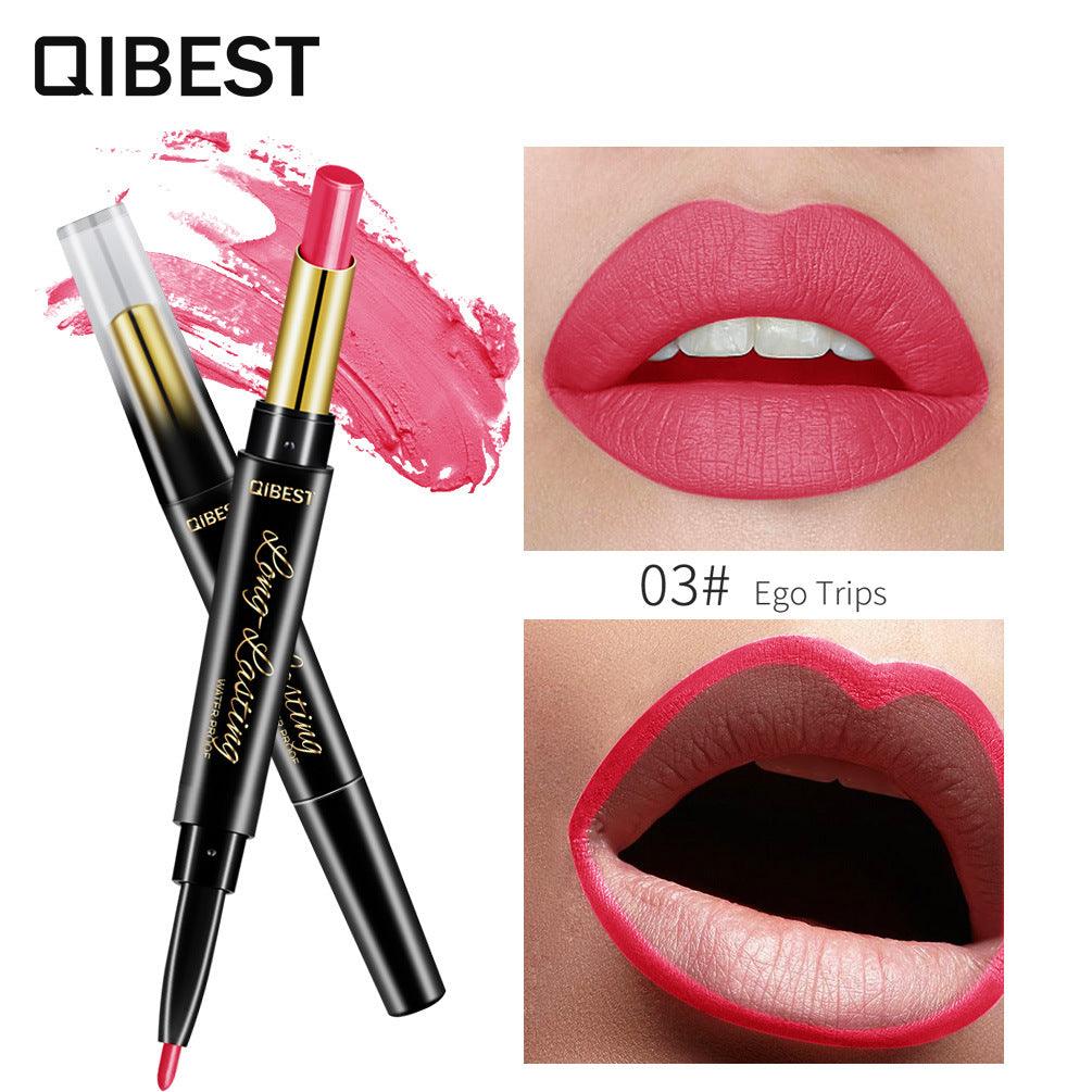 QIBEST Double-Ended Lipstick Pen Moisturizing Matte Matte Lipstick + Lip Liner Rotating Lip Liner - VitaGlow Beauty Co.