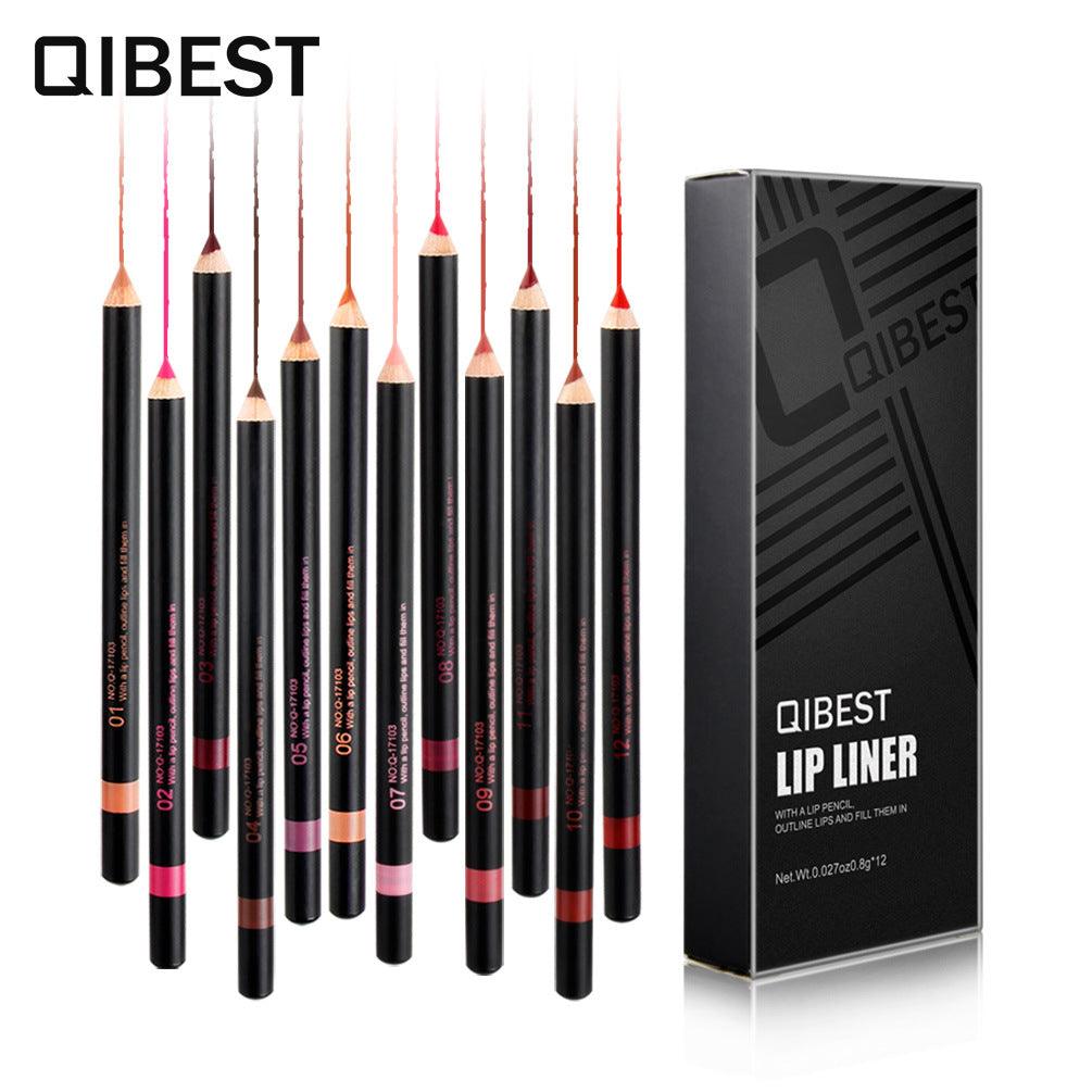 QIBEST Fashion Black Rod Lip Liner 12 Colors Mixed Color Lip Liner Set Waterproof Retouching Lipstick Pen - VitaGlow Beauty Co.