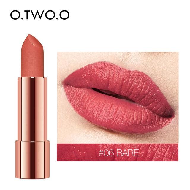 O.TWO.O Matte Lipstick Nude Brown Red Lips Makeup Velvet Silky Smooth Texture Long Lasting Waterproof Lip Stick 12 Colors - VitaGlow Beauty Co.