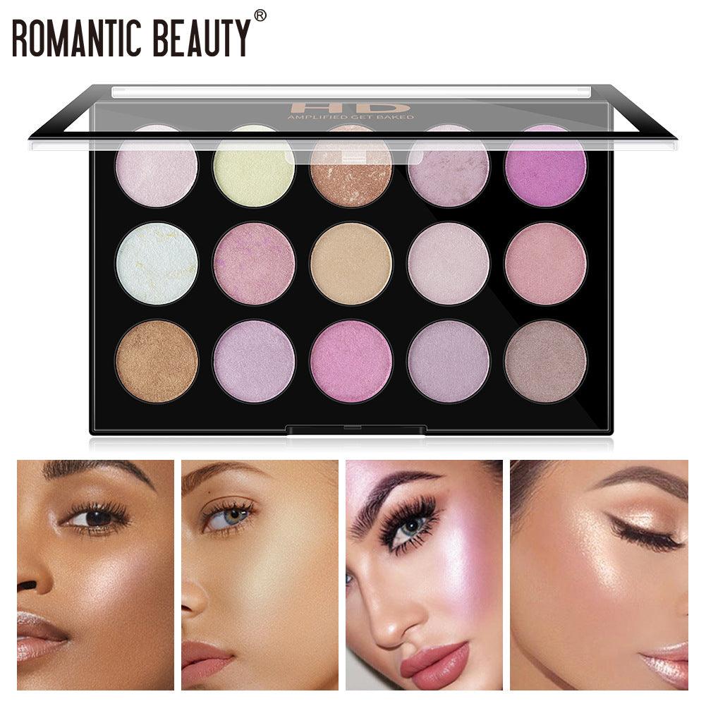 Romantic Beauty 15 Color Multi-Color Highlighter Pearl Eyeshadow Color Makeup Face Nose And Neck Finishing - VitaGlow Beauty Co.