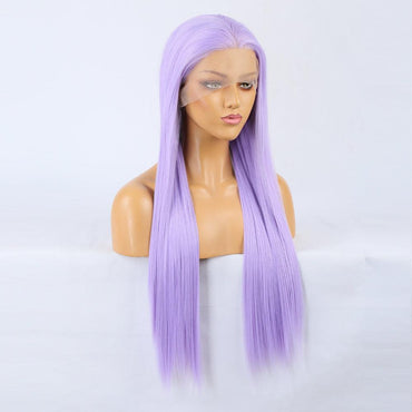 Wig Natural Transition Wig Light Purple Chemical Fiber Front Lace Long Straight Hair Matte High Temperature Silk Headgear - VitaGlow Beauty Co.