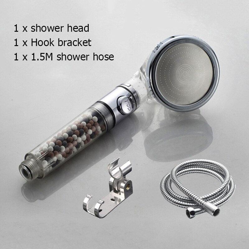 New Tourmaline balls Filter Shower Head Water saving 3 Modes adjustable SPA shower head on/off button high pressure shower - VitaGlow Beauty Co.