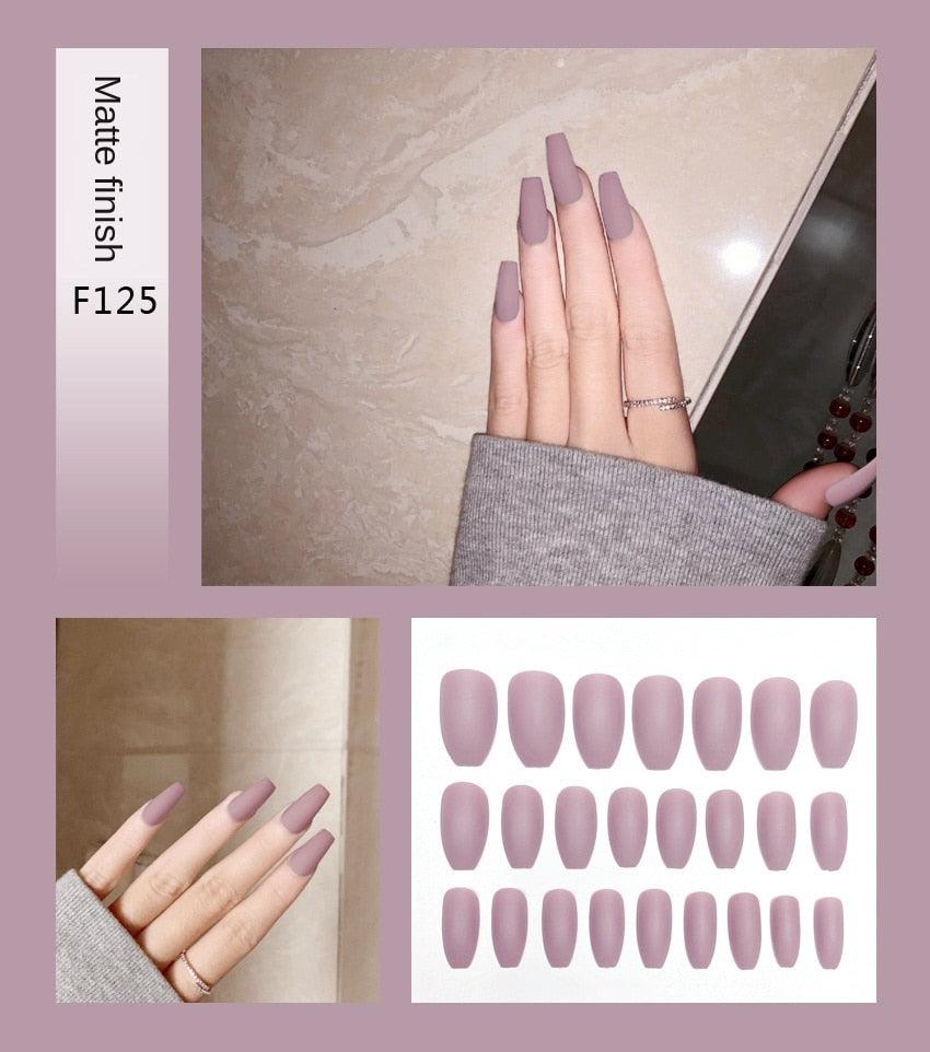 Nail Art Fake Nails Stiletto Tips Clear Press on Long False with Glue Coffin Stick Display Full Cover Artificial Designs Matte - VitaGlow Beauty Co.