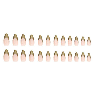 Simple pearlescent gold French almond nail wear nails special nail pieces wholesale finished wind fake nails - VitaGlow Beauty Co.