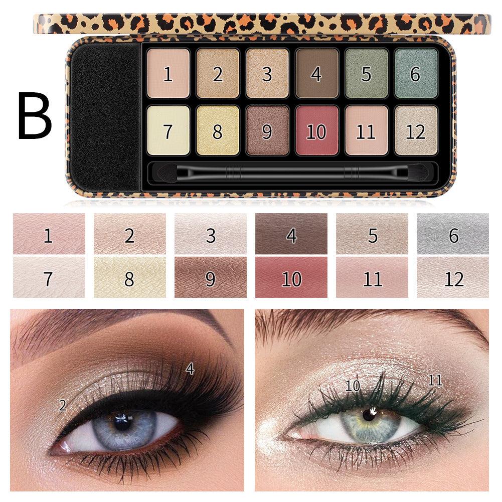 Romantic Beauty Multicolor Leopard Eye Shadow Plate Pearlescent Matte Glitter Powder Eye Shadow With Black Eye Shadow Brush - VitaGlow Beauty Co.