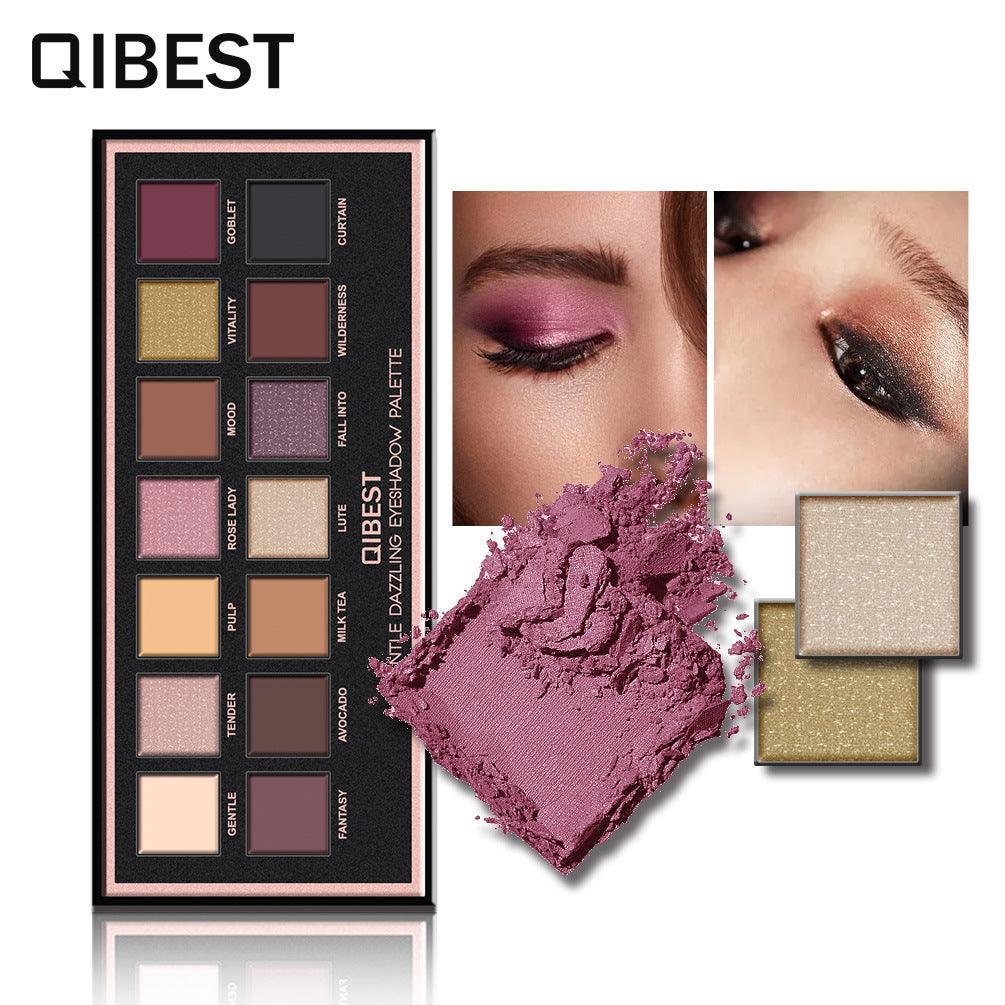 QIBEST 14 Color Eyeshadow Palette Pearlescent Matte Eyeshadow Low-Key Luxury Velvet Glossy Eyeshadow - VitaGlow Beauty Co.