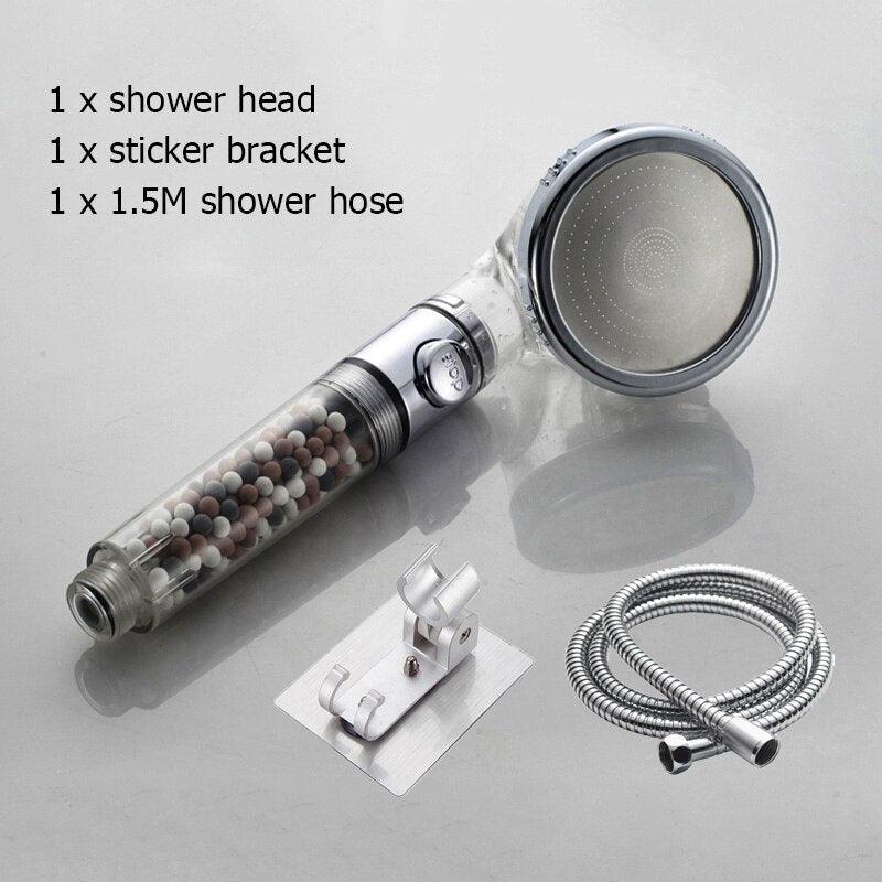 New Tourmaline balls Filter Shower Head Water saving 3 Modes adjustable SPA shower head on/off button high pressure shower - VitaGlow Beauty Co.