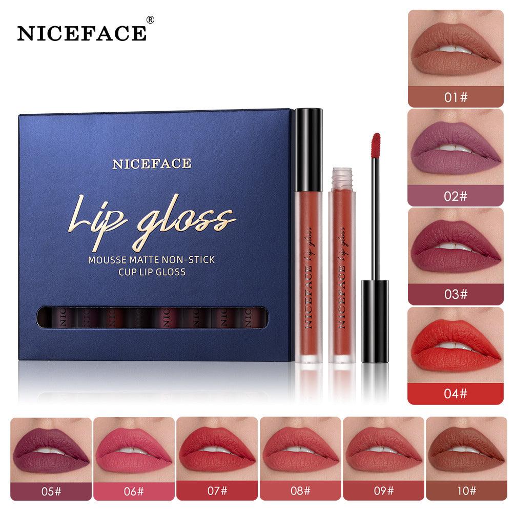 Niceface New Quality Lip Glaze Velvet Matte Lip Glaze Set Matte Non-stick Cup Holder Liquid Lipstick - VitaGlow Beauty Co.