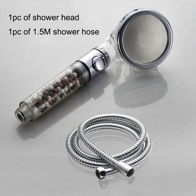 New Tourmaline balls Filter Shower Head Water saving 3 Modes adjustable SPA shower head on/off button high pressure shower - VitaGlow Beauty Co.