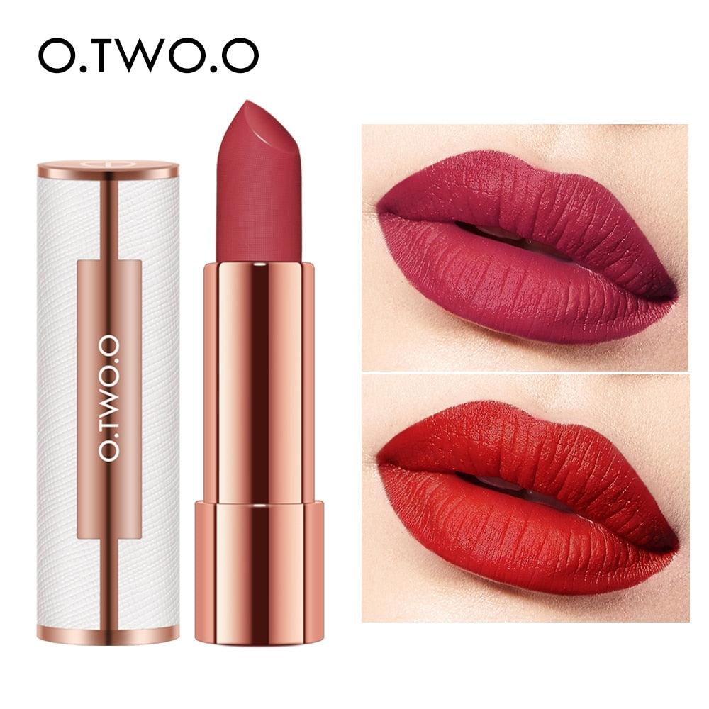 O.TWO.O Matte Lipstick Nude Brown Red Lips Makeup Velvet Silky Smooth Texture Long Lasting Waterproof Lip Stick 12 Colors - VitaGlow Beauty Co.