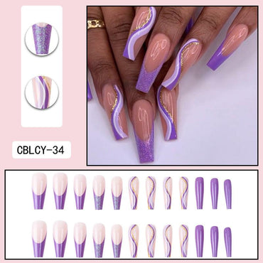 Purple Glitter Wearing Manicure French Geometric Lines Aurora Bright Nail Patches - VitaGlow Beauty Co.