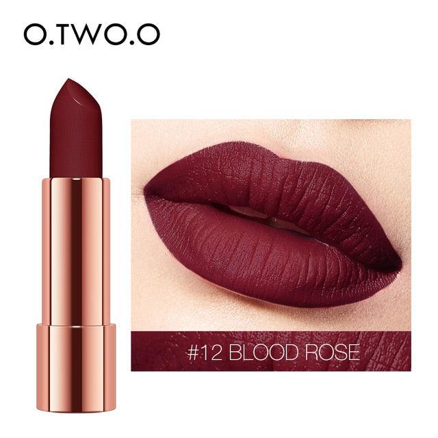 O.TWO.O Matte Lipstick Nude Brown Red Lips Makeup Velvet Silky Smooth Texture Long Lasting Waterproof Lip Stick 12 Colors - VitaGlow Beauty Co.