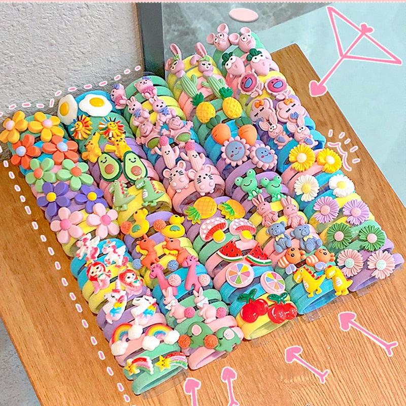 10Pcs/Set Cartoon Character Fruits Flower Elastic Scrunchies - VitaGlow Beauty Co.