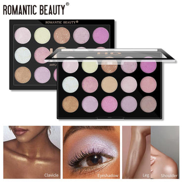 Romantic Beauty 15 Color Multi-Color Highlighter Pearl Eyeshadow Color Makeup Face Nose And Neck Finishing - VitaGlow Beauty Co.