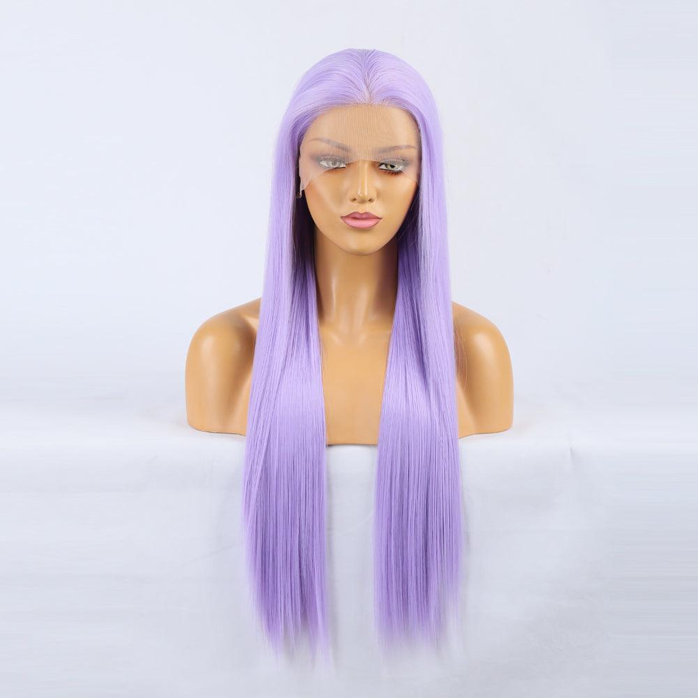 Wig Natural Transition Wig Light Purple Chemical Fiber Front Lace Long Straight Hair Matte High Temperature Silk Headgear - VitaGlow Beauty Co.