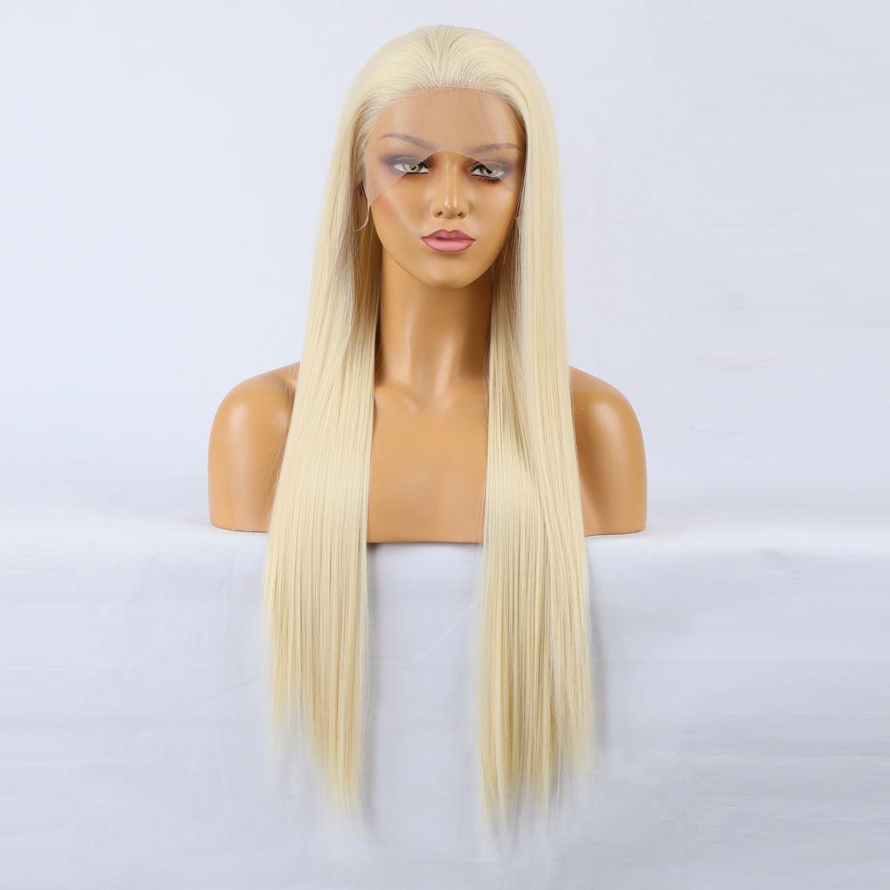 Natural Realistic Wig 613# Chemical Fiber Front Lace Long Straight Hair Matte High Temperature Silk Headgear - VitaGlow Beauty Co.