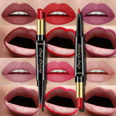 QIBEST Double-Ended Lipstick Pen Moisturizing Matte Matte Lipstick + Lip Liner Rotating Lip Liner - VitaGlow Beauty Co.