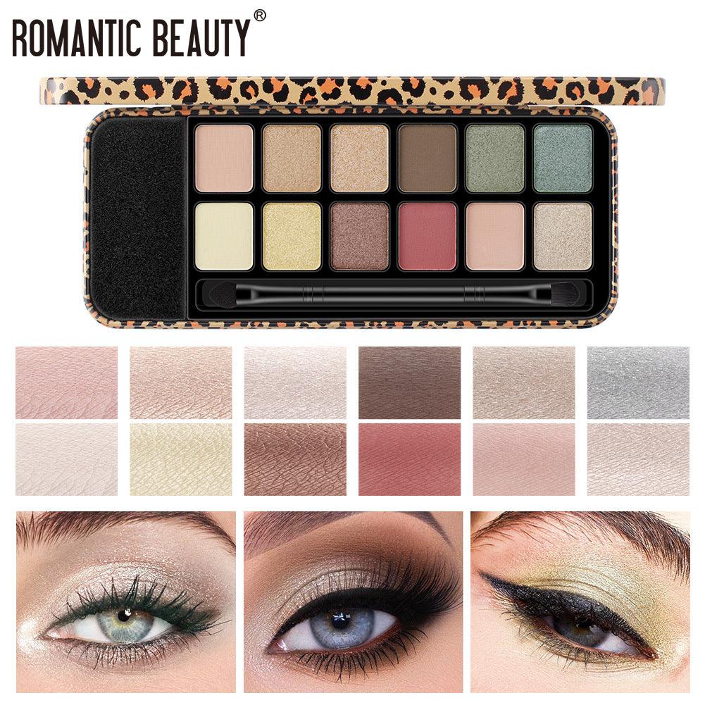 Romantic Beauty Multicolor Leopard Eye Shadow Plate Pearlescent Matte Glitter Powder Eye Shadow With Black Eye Shadow Brush - VitaGlow Beauty Co.