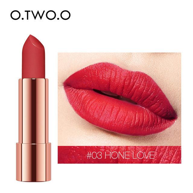 O.TWO.O Matte Lipstick Nude Brown Red Lips Makeup Velvet Silky Smooth Texture Long Lasting Waterproof Lip Stick 12 Colors - VitaGlow Beauty Co.