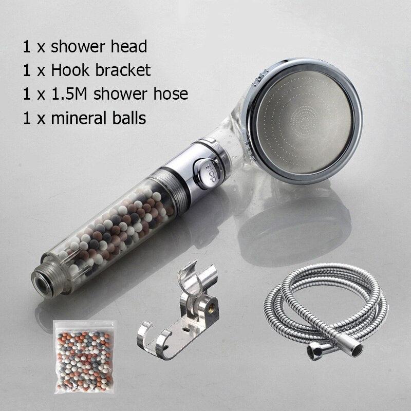 New Tourmaline balls Filter Shower Head Water saving 3 Modes adjustable SPA shower head on/off button high pressure shower - VitaGlow Beauty Co.