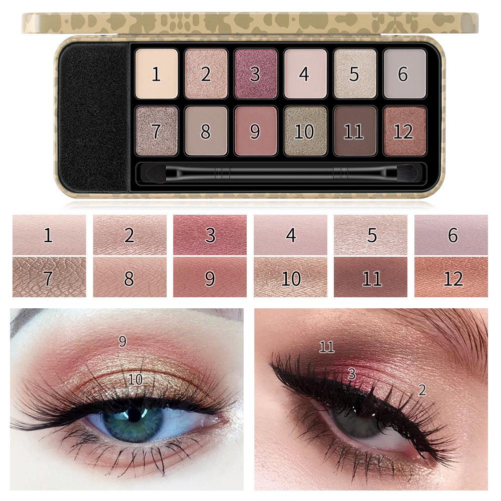 Romantic Beauty 12 Colors Leopard Eyeshadow Makeup Pearl Matte Finishing Eyeshadow Palette Brush - VitaGlow Beauty Co.